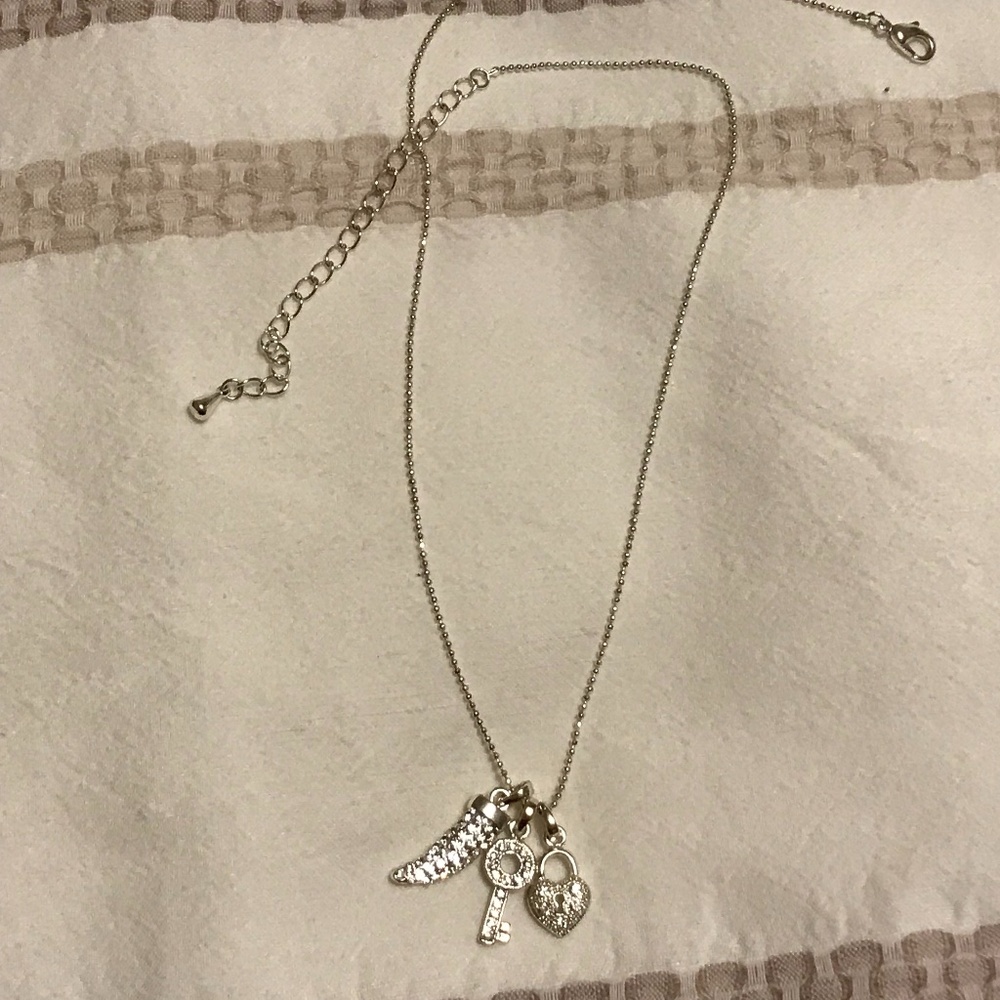 Charm Necklace - Claw, Key, Heart Lock - Silver Tone, New - Picture 1 of 4